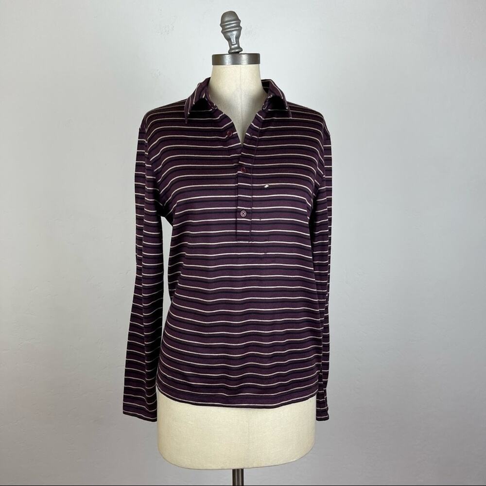 Theory Stripe Long Sleeve Wool Polo Small